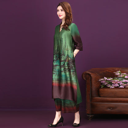 Cardigan silk Cheongsam two-piece set
