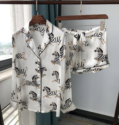 Pajama silk top shorts trousers