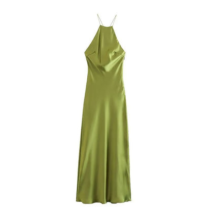 European And American Style Sling Silk Satin Texture Dress