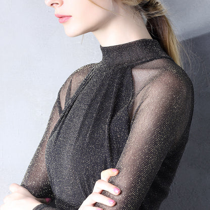 Bright silk mesh bottoming shirt