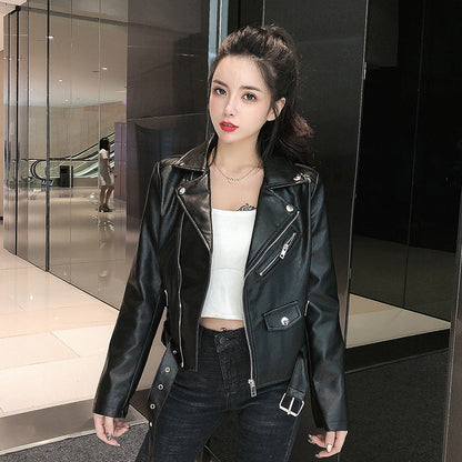Thin and versatile leather top, motorcycle coat