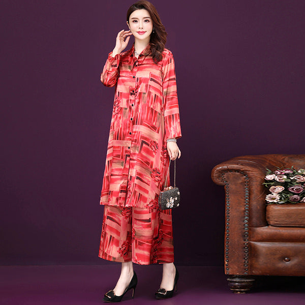 Cardigan silk Cheongsam two-piece set