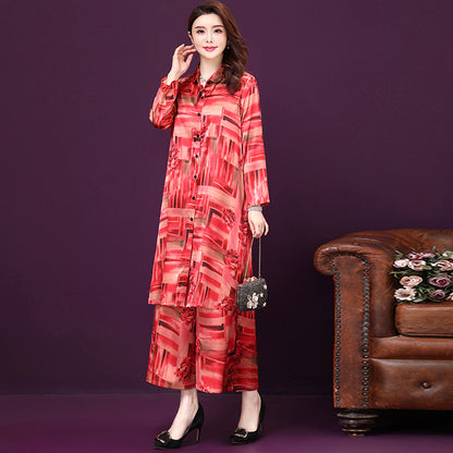 Cardigan silk Cheongsam two-piece set