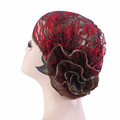 Breathable Bright Silk Lace Big Flower Tam-o'-shanter