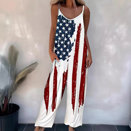 Women's Printed Casual Suspender One-piece Trousers