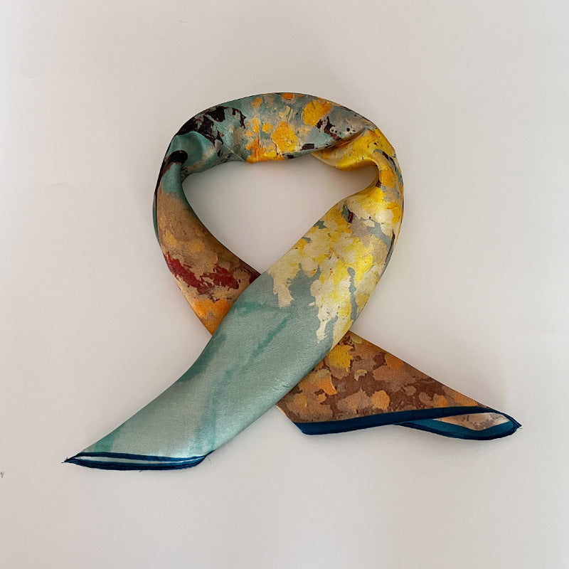 Silk Scarf Women's Spring And Summer New Fashion Professional All-match Printing Satin Silk Small Square Scarf Soft Scarf