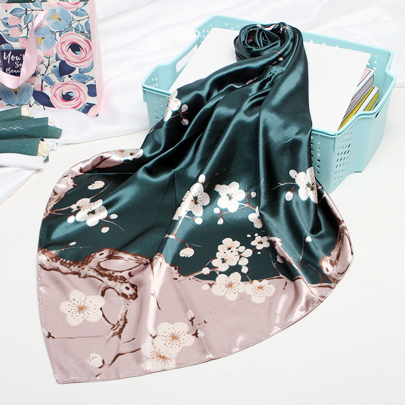 Imitation Silk Small Square Scarf Retro Printing Shawl