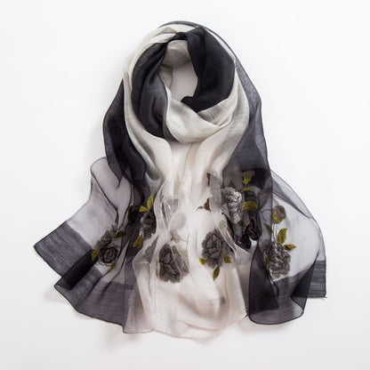 Silk scarf with wild embroidery in spring