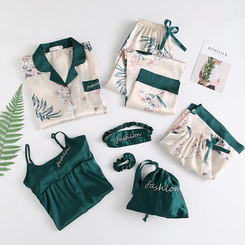 Ice silk seven-piece pajamas sexy