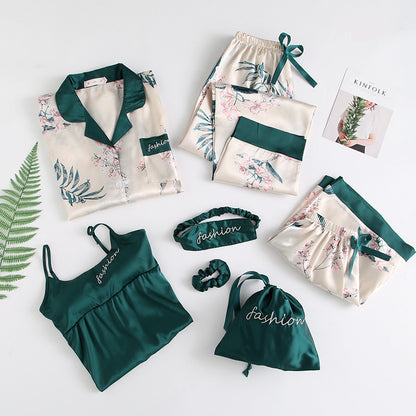 Ice silk seven-piece pajamas sexy