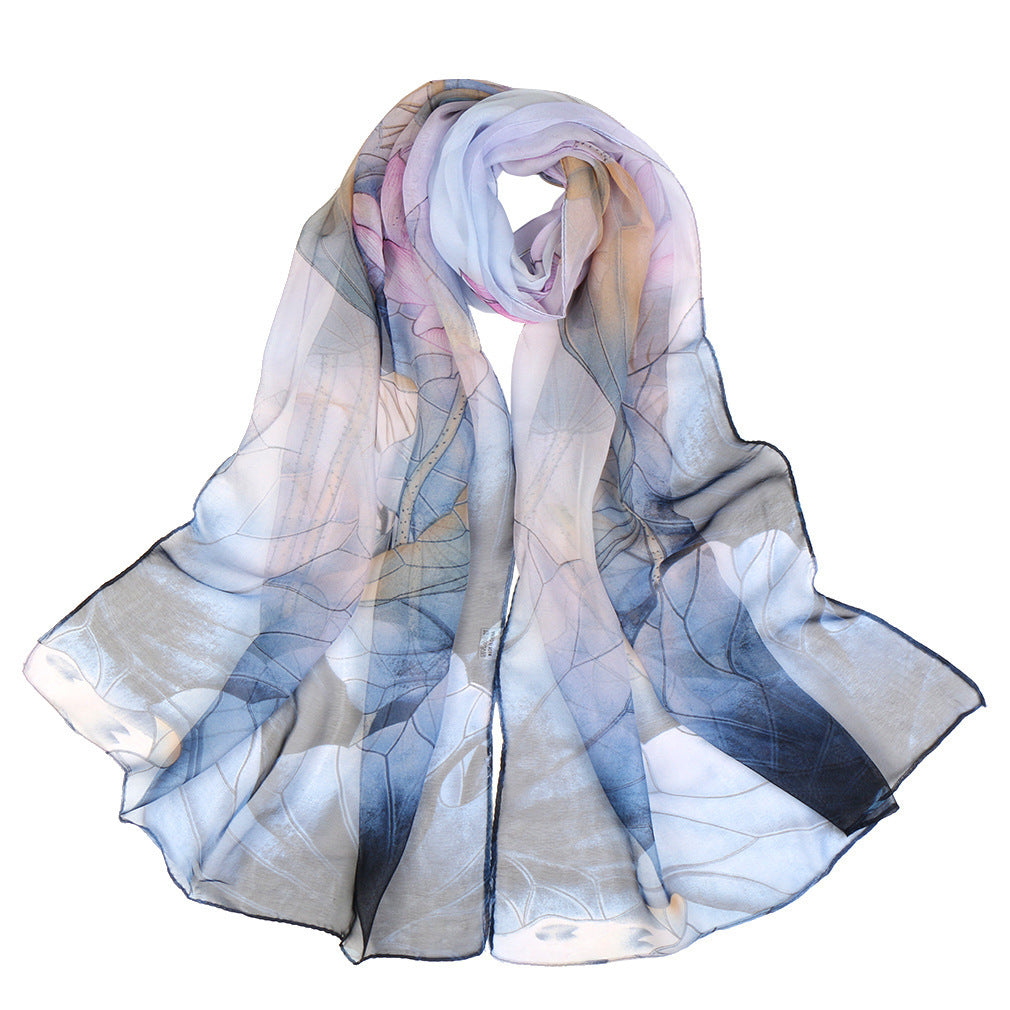 Summer Lotus  Pond Moonlight Thin Silk Scarf