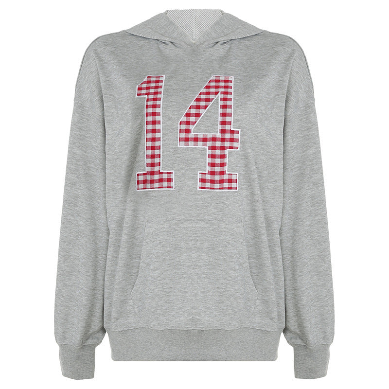 European And American Embroidery Digital Hooded Sweater