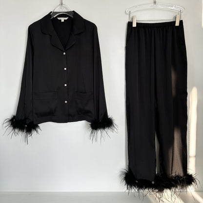 Ice Silk Satin Pajamas Feather Sleeve Homewear