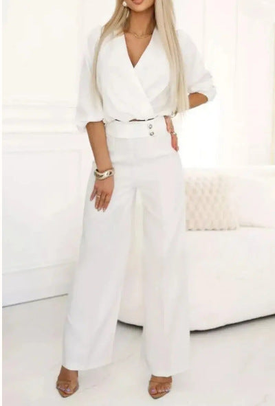 Vérosa Chic V-Neck Suit Set