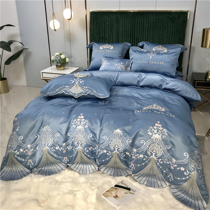 Light Luxury Embroidery Washed  Satin Ice Silk Four-piece Set