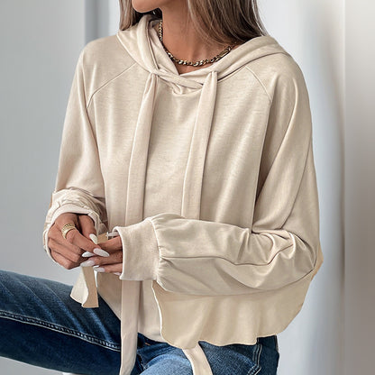 BreezeRuffle Drawstring Hoodie Sweater