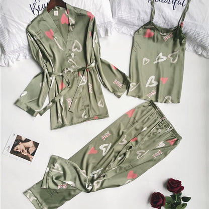 Printed Long Sleeve Imitation Silk Homewear