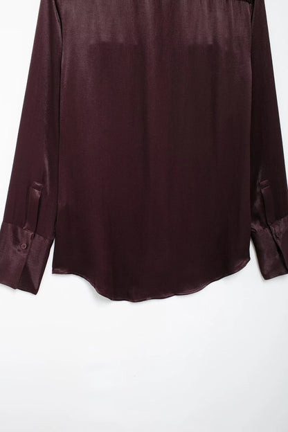 Women's Pocket Silk Satin Long-sleeved Shirt