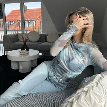 Women's Round Neck Long-sleeved Silk Top