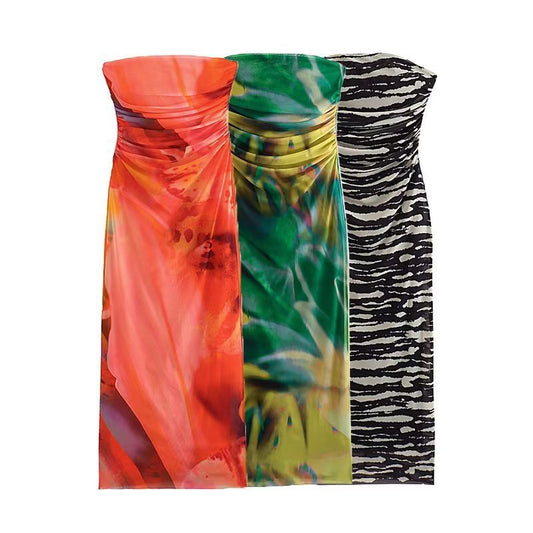 Women's Printed Silk Net Tube Top Dress