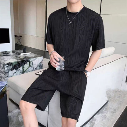 New Men's Ice Silk Fashion Short Sleeve Shorts Set