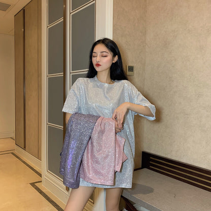 Long sparkling silk top