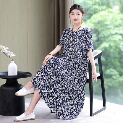 High End Floral Cotton Silk Dress For Women