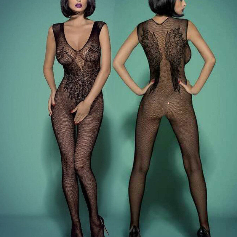 Silk Stockings One-piece Silk Stockings Hollowed-out Jacquard Suspender Jumpsuit