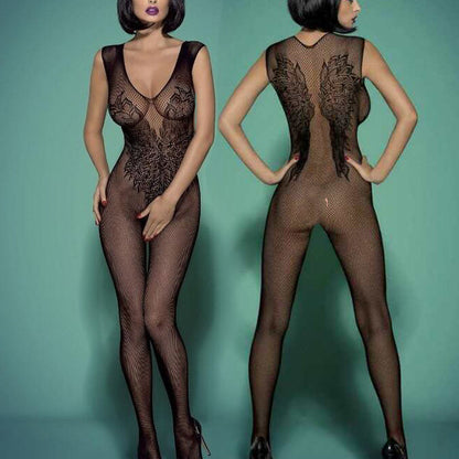Silk Stockings One-piece Silk Stockings Hollowed-out Jacquard Suspender Jumpsuit