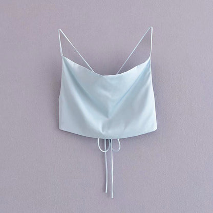 Women's French Style Silk Satin Textured Short Top