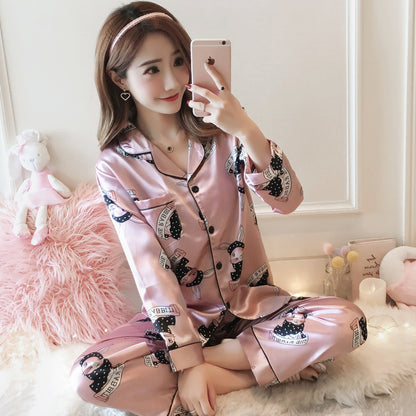 Autumn ice silk thin long sleeve home wear