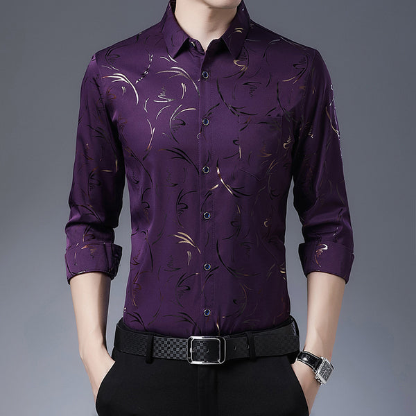 Middle-aged Men's Long-sleeved Ice Silk Shirt Thin Casual