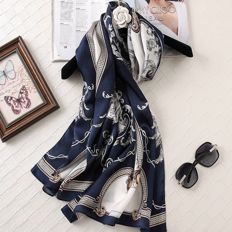 Silk Printed Scarf Medium Length Satin Sunshade Shawl