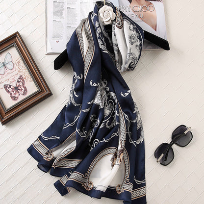 Silk Printed Scarf Medium Length Satin Sunshade Shawl