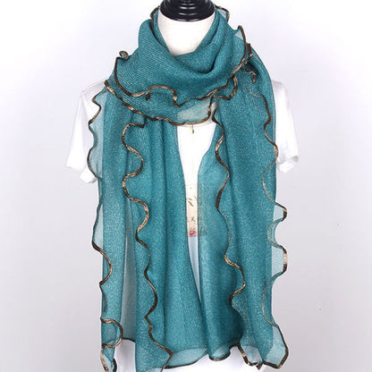 Hemming sprinkled gold mesh silk scarf