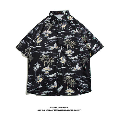 Hawaiian Ice Silk Short Sleeve Shirt Men