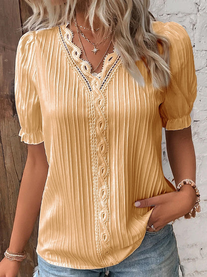 Summer New Vacation Fashion Hollow Short Sleeve Women's Shirt