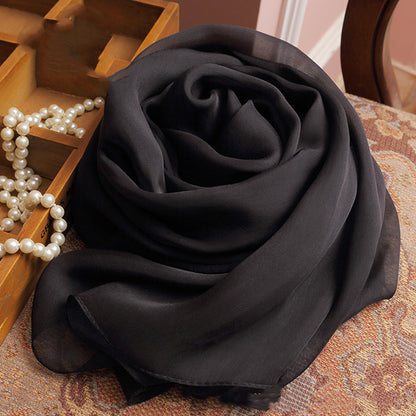 Pure Black Long Silk Scarf