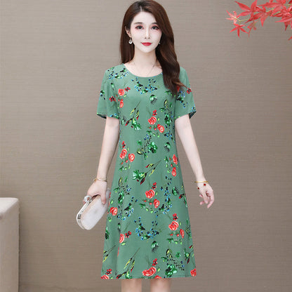 Short sleeve cotton silk dress