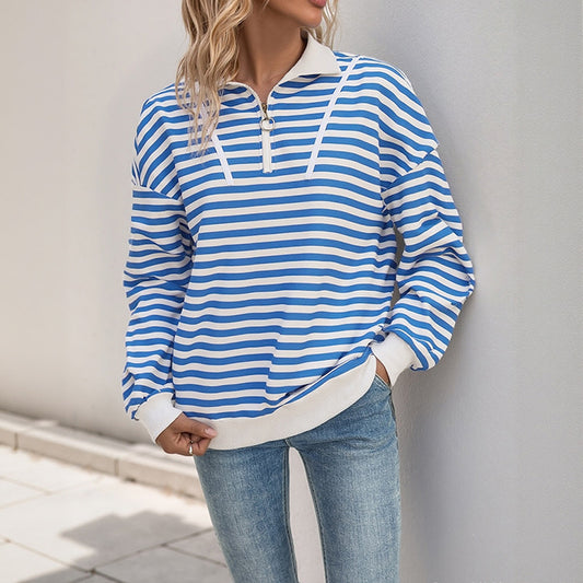 StripeEase Polo Zip Sweater