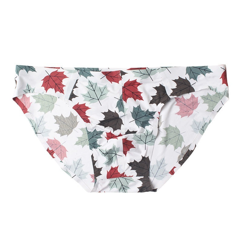 Seamless Ice Silk Men's Briefs Printed One-piece Underwear