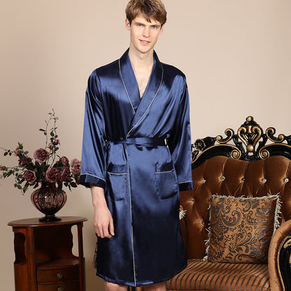 Men's Fashion Solid Color Simulation Silk Bathrobe