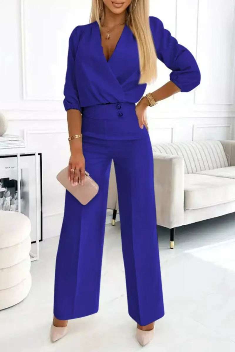 Vérosa Chic V-Neck Suit Set