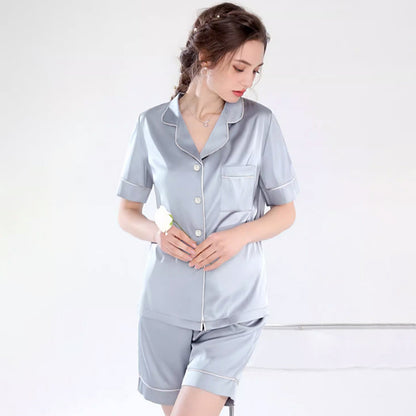 Fashion Summer Ice Silk Thin Pajamas Suit