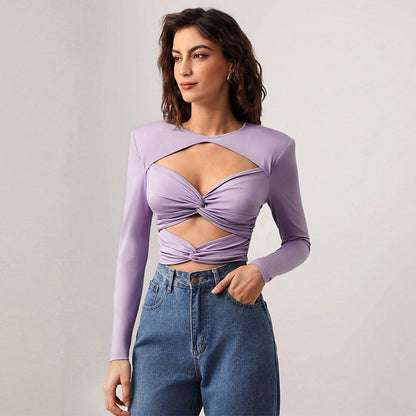 Women's Hollow Out Slim-fit Milk Silk Top