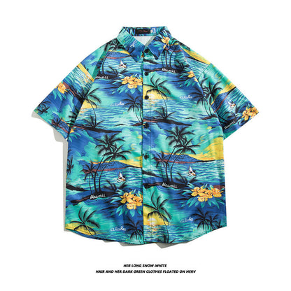 Hawaiian Ice Silk Short Sleeve Shirt Men