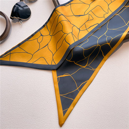 Thin Narrow Long Shirt Scarf Houndstooth Design Double Layer Imitated Silk Scarves Women's Hair Tie