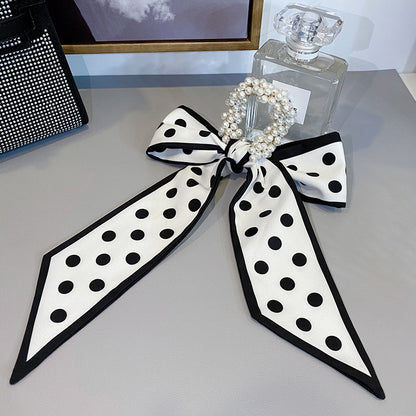 Pearl Head Rope Ribbon Silk Scarf Headband