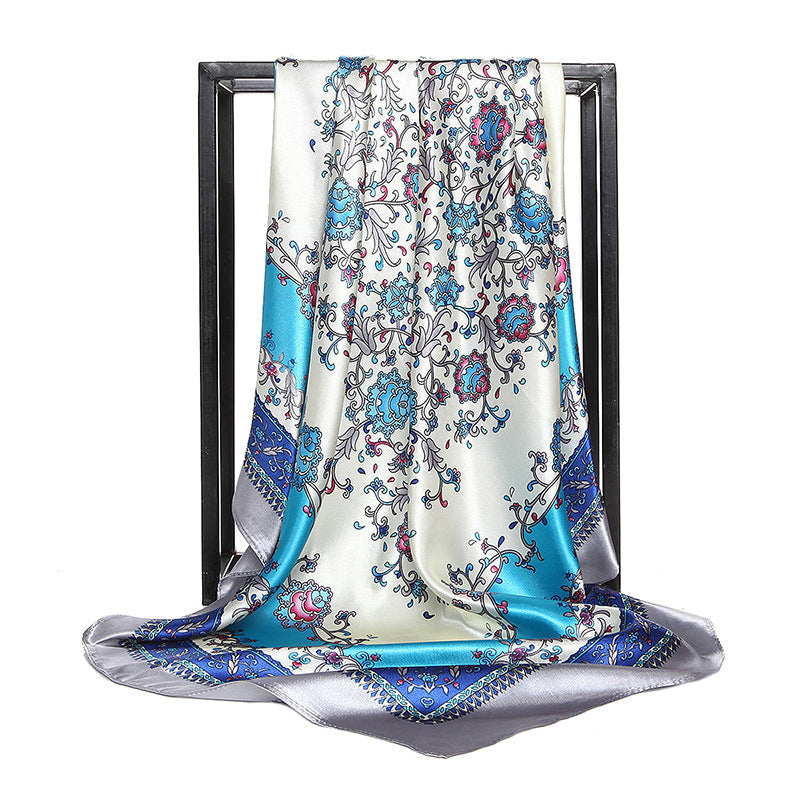 Small Floral Artificial Silk Large Kerchief Silk Scarf