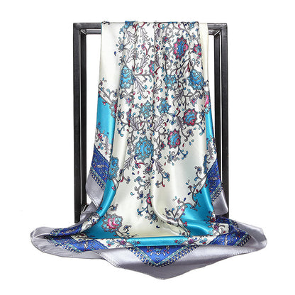 Small Floral Artificial Silk Large Kerchief Silk Scarf